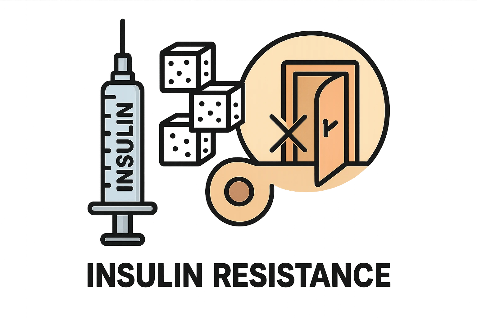realistic and symbolic icon of insulin resistance, no background, 2:3 aspect ratio, showing a symbol representing insulin, glucose, and difficulty entering cells, clean, clear, and easily recognizable style emoji