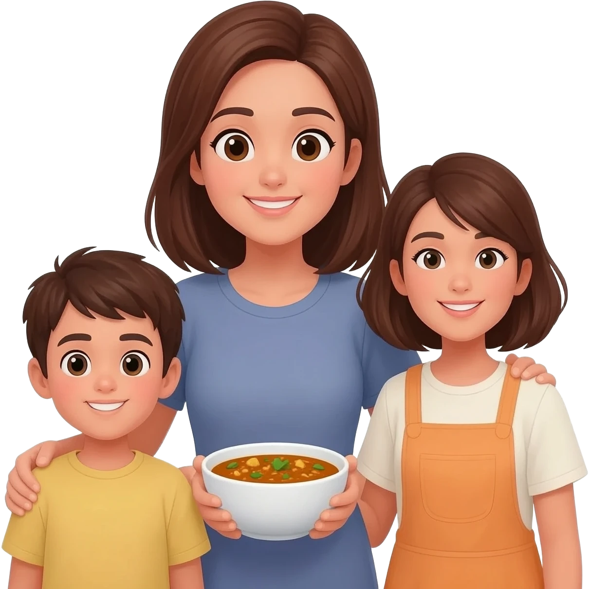 Mama with curry and brown hair ( family of 3 emoji