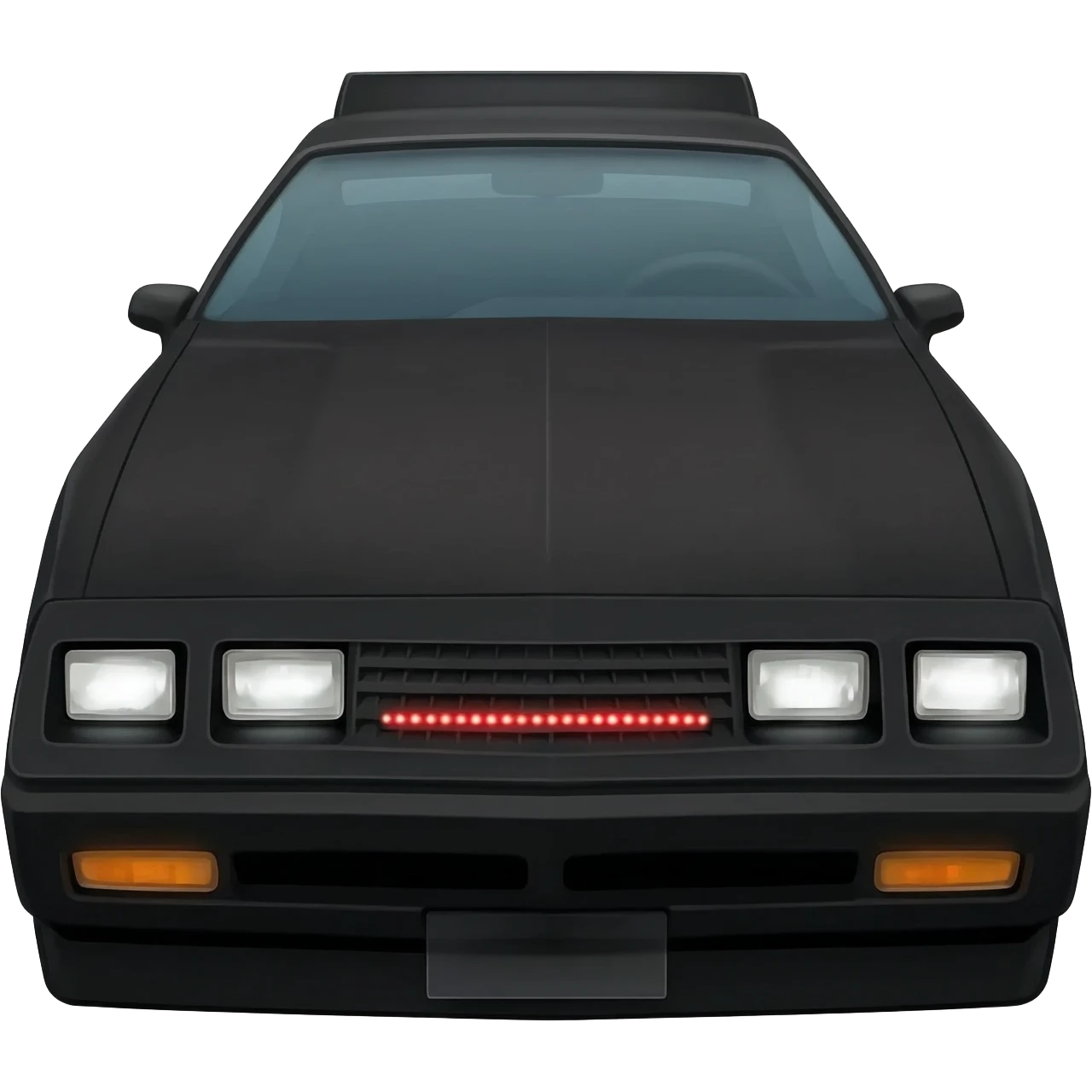 K.I.T.T. the black Trans Am from the Knight Rider TV show with a scanner bar of red lights on the front of the hood in-between the headlights emoji