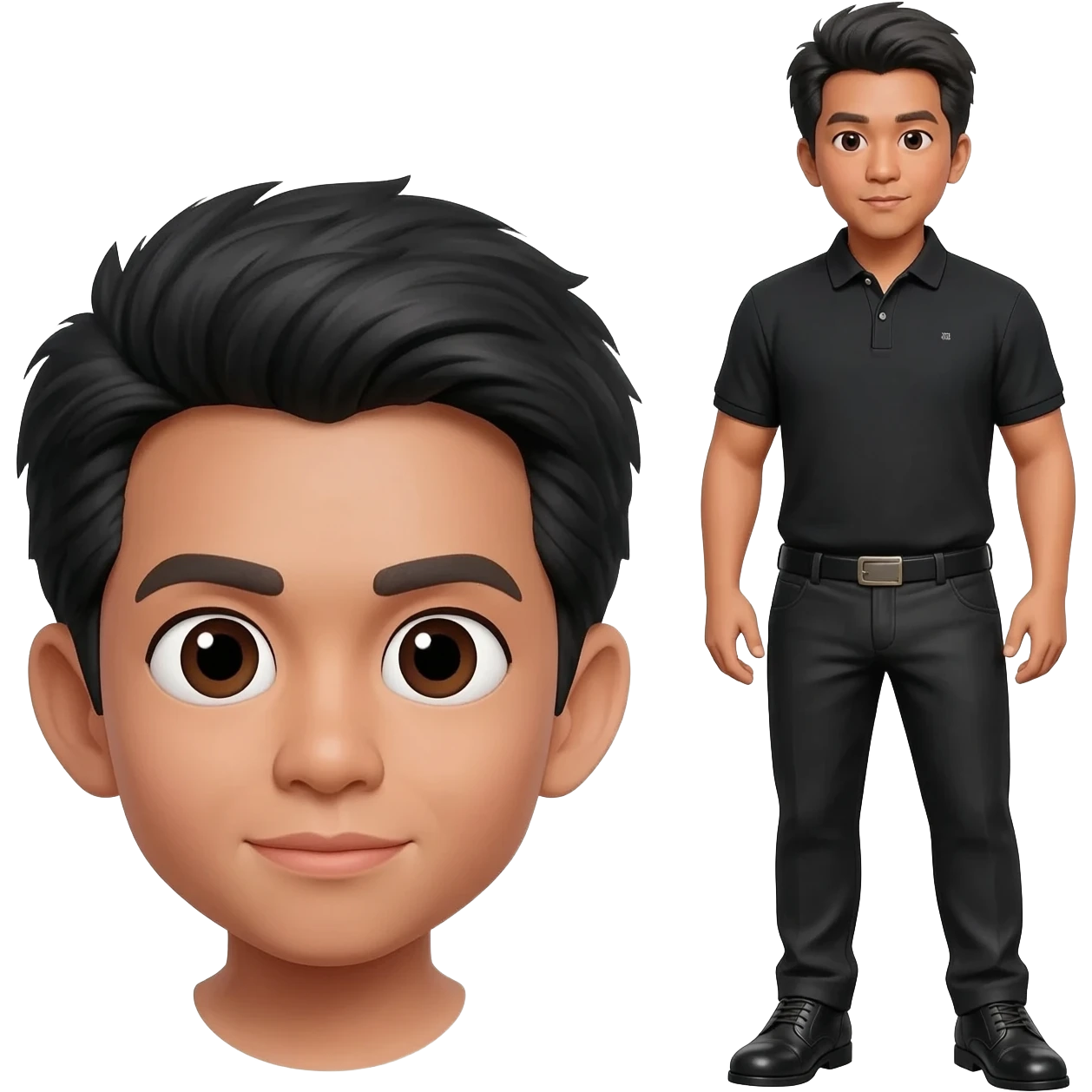 Filipino man black polo shirt and black pants and leather shoes  emoji