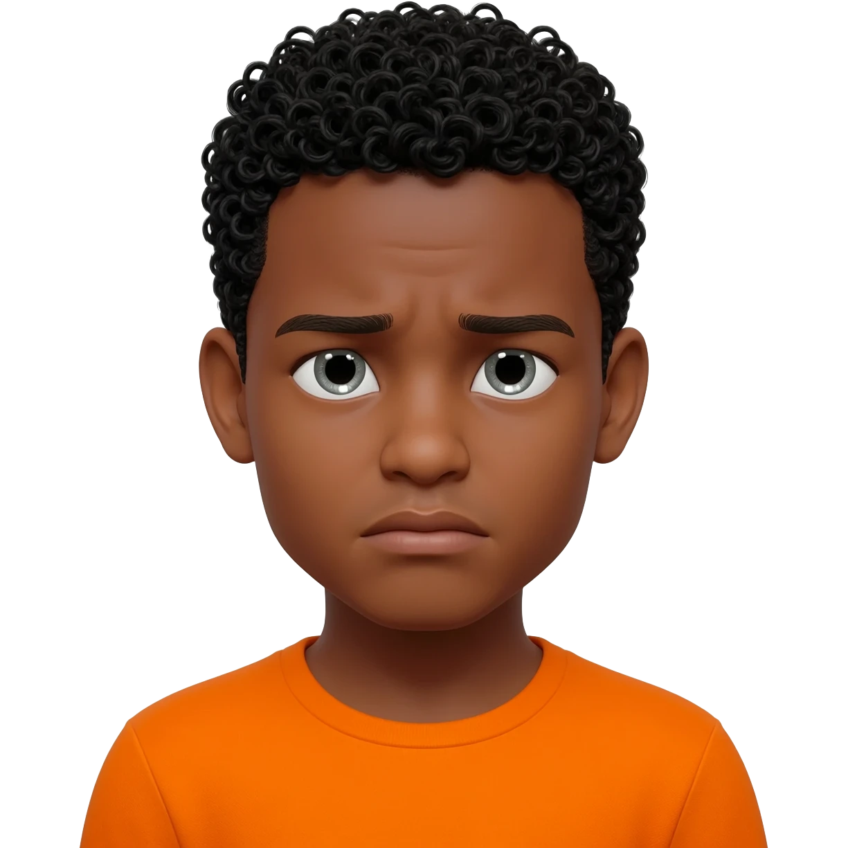 black boy curly hair orange shirt overwhelmed emoji