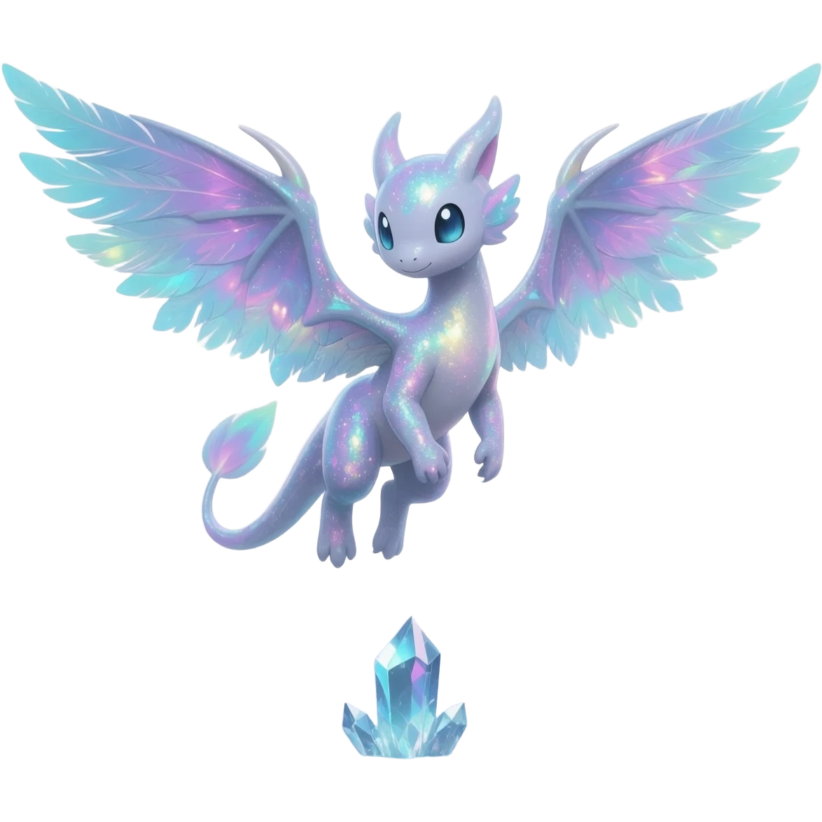 Shiny Sparkly Iridescent Bioluminescent Glowing Skitty-Lumineon-Amaura-Dragonair-Fakémon-hybrid-creature (full body)  emoji