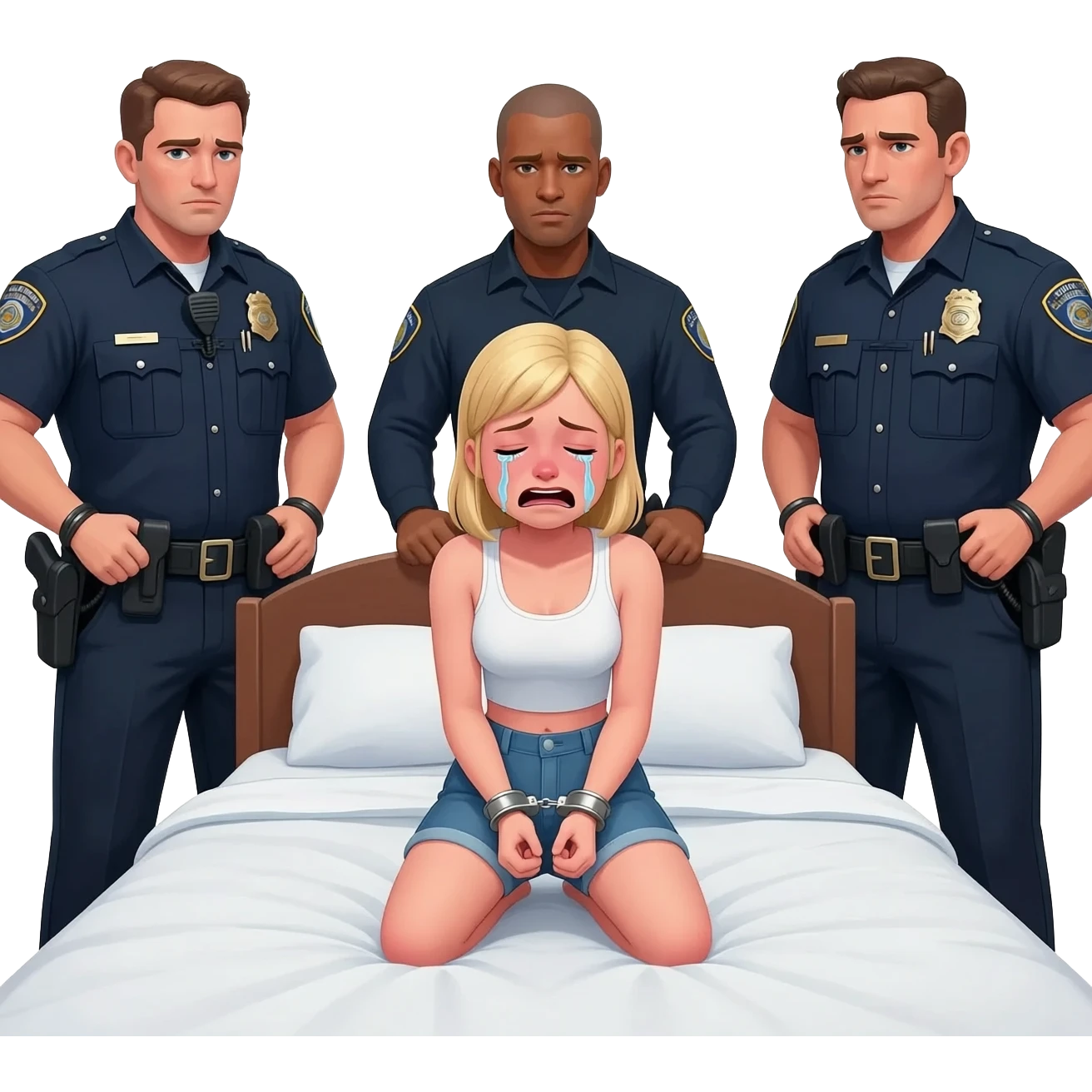 naked crying white teen girl in handcuffs forced to her knees in her bed by 3 male cops emoji