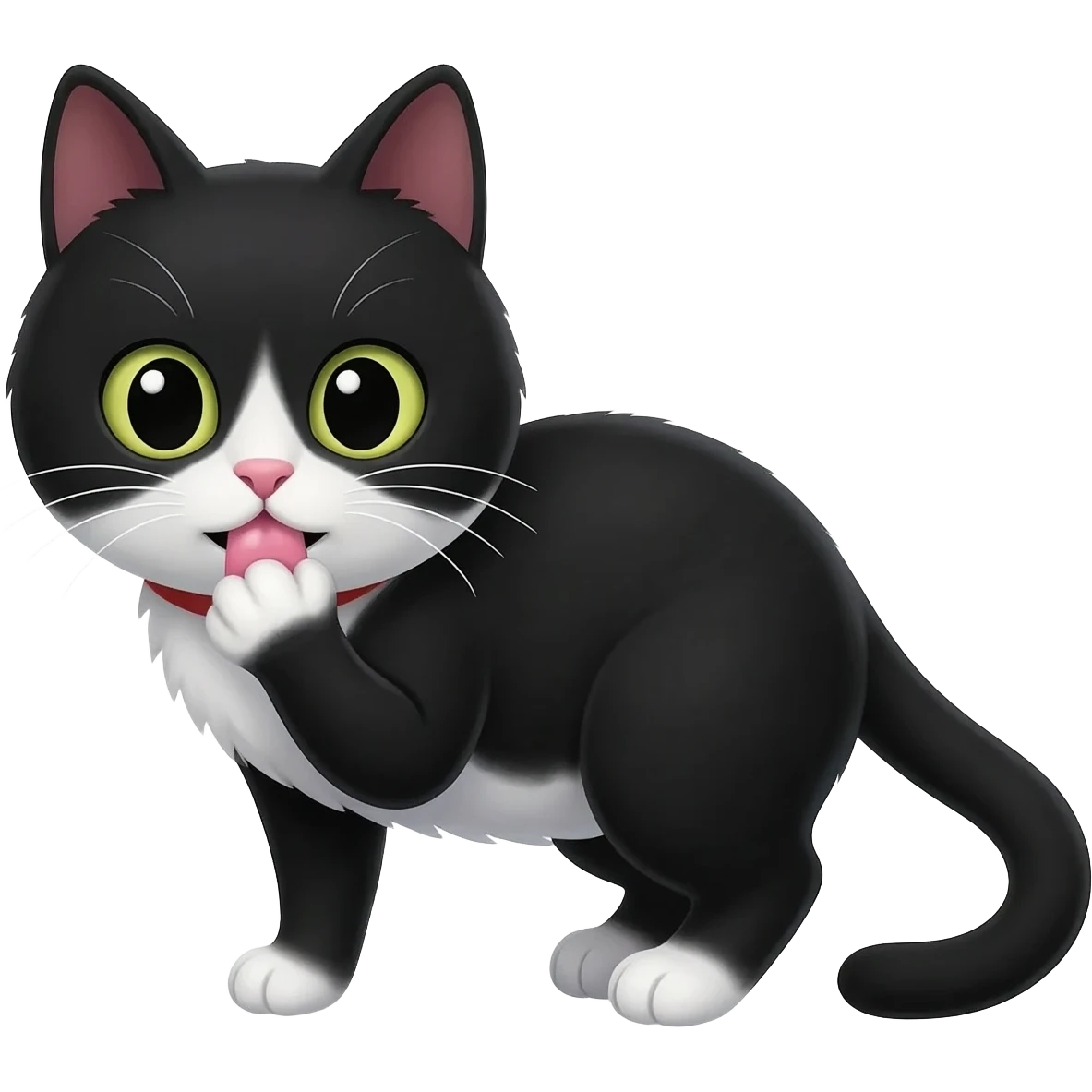 A black and white cat licks its paw emoji