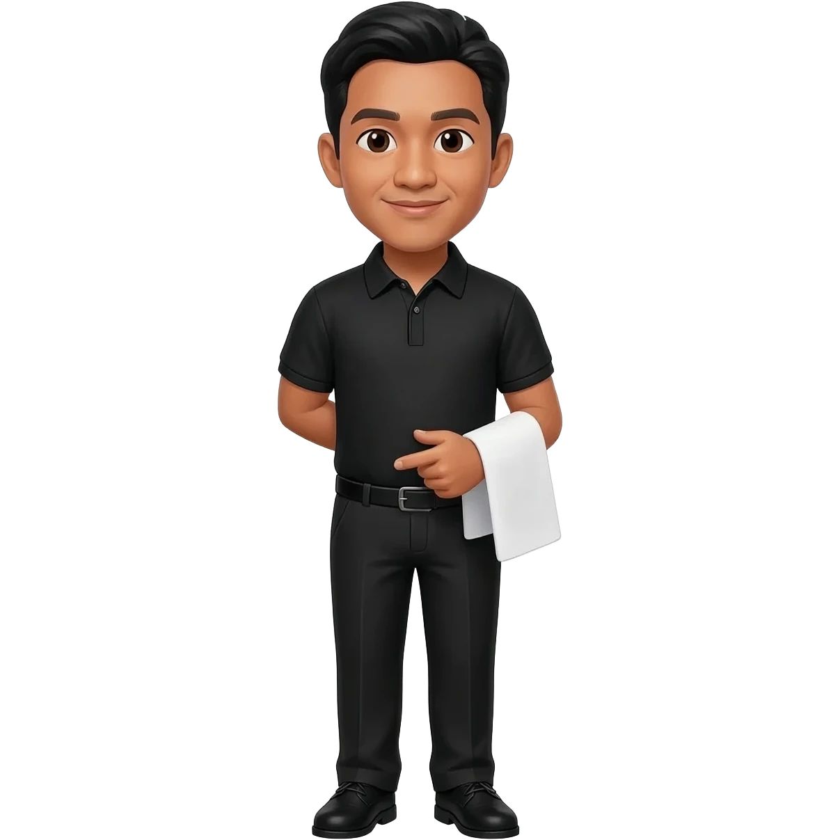 Filipino man black polo shirt and black pants and shoes event marshal emoji
