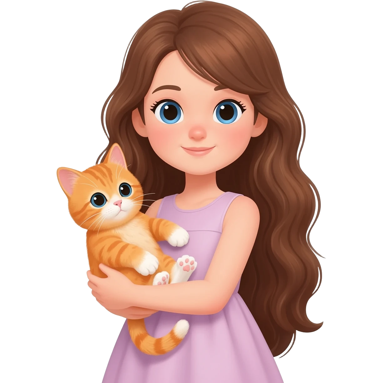 british Baby cat orange with girl long brown hair emoji