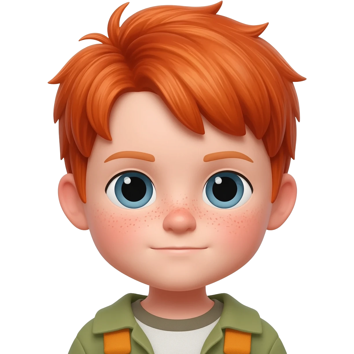 un niño pequeño pelirrojo con corte de hongo emoji