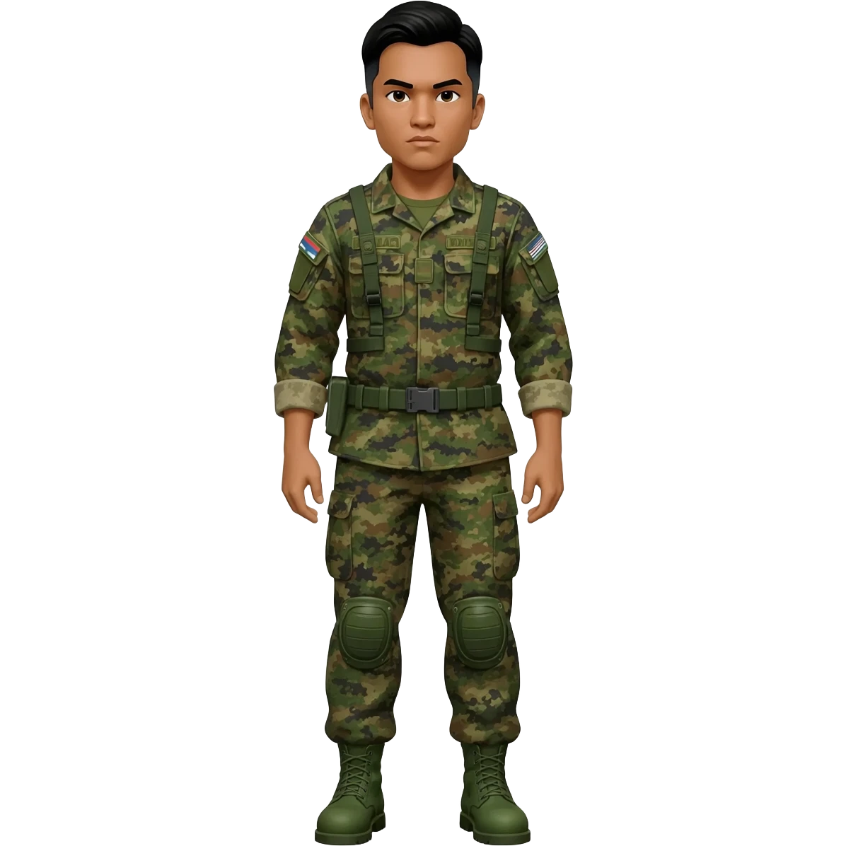 Filipino soldier bdu camo with green combat boots no plate carrier and no belt no knee pads emoji