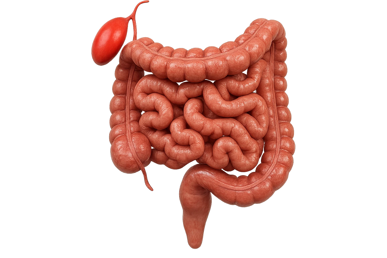 CISTIFELLEA E INTESTINO SONO COLLEGATI NEL DOLORE, SENZA SCRITTE E L'INTESTINO FALLO PERFETTO E REALISTICO, NON DISEGNATO iperrealistico 4k emoji