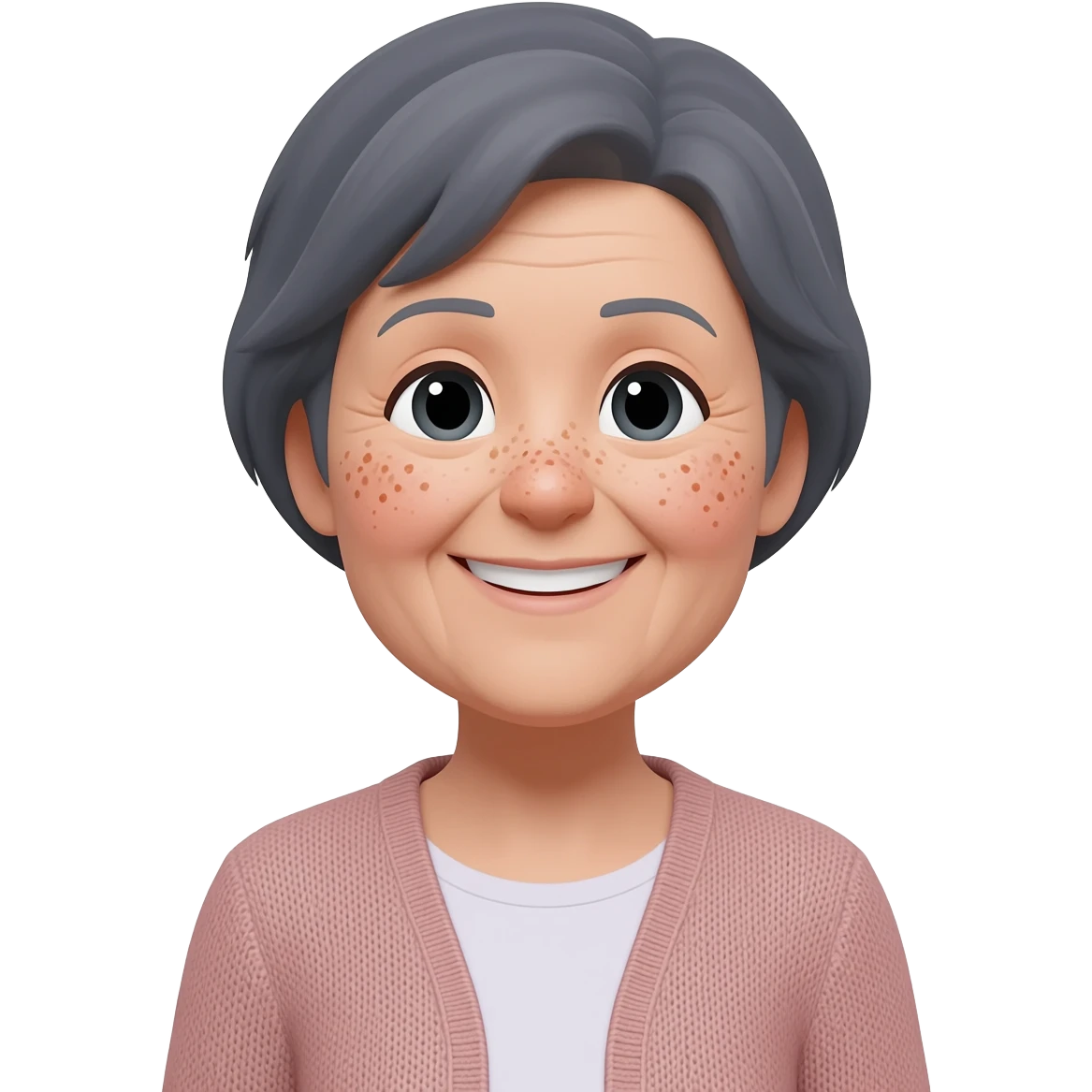 grandma, short hair, dark grey, freckles emoji