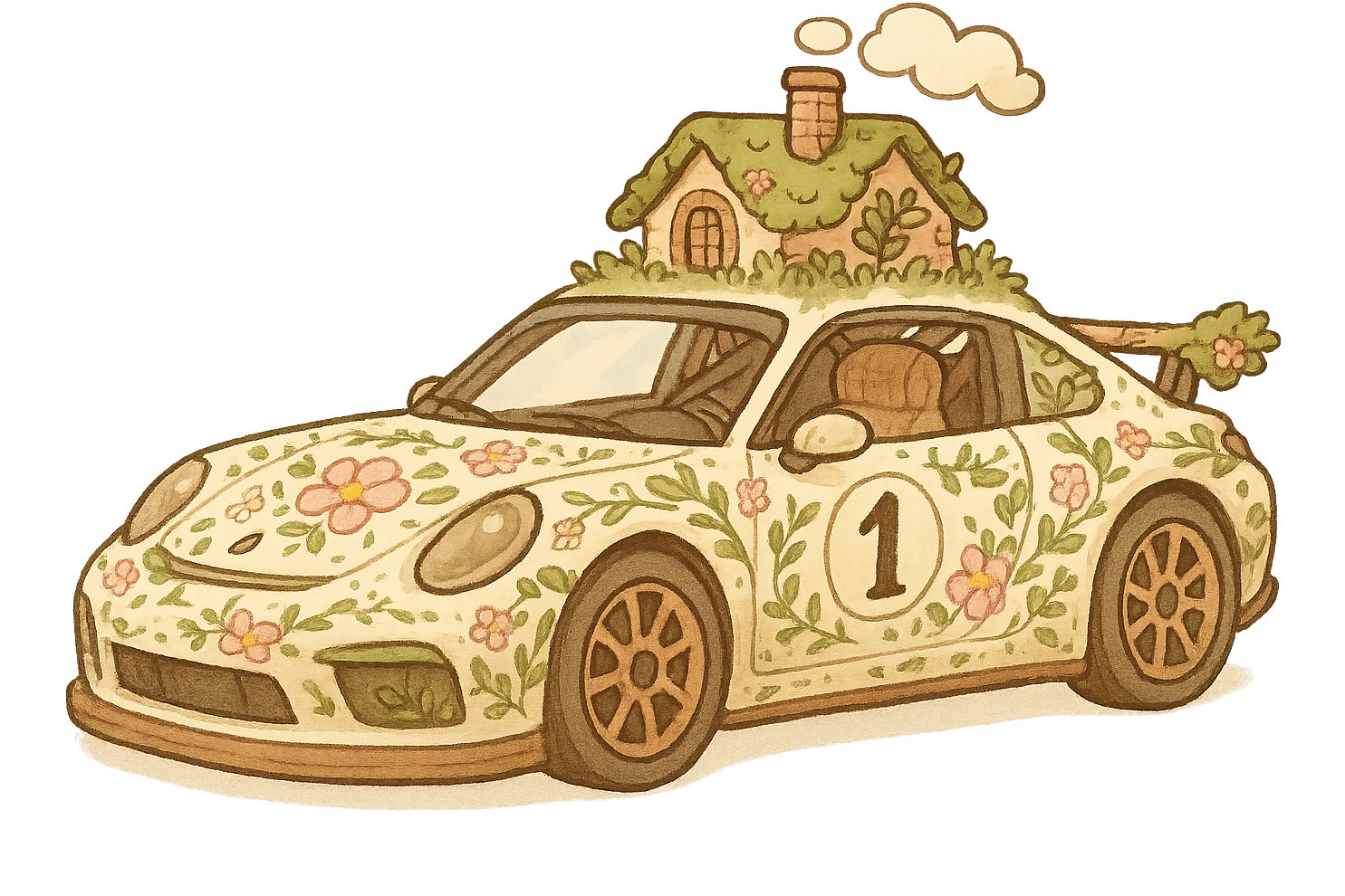 Using a transparent background, give the Assetto Corsa a cute Cottagecore makeover emoji