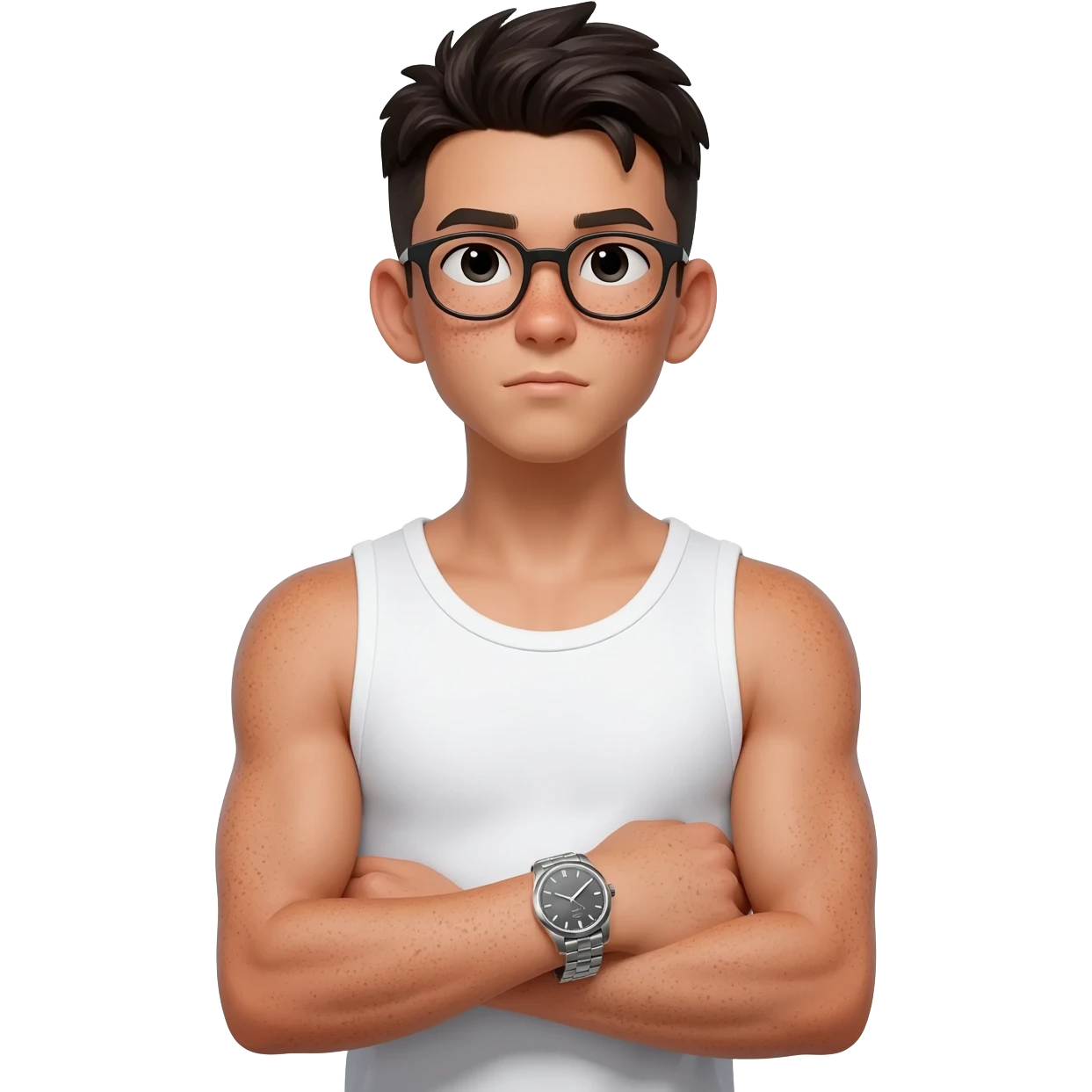 muscle boy with glasses and tan skin emoji
