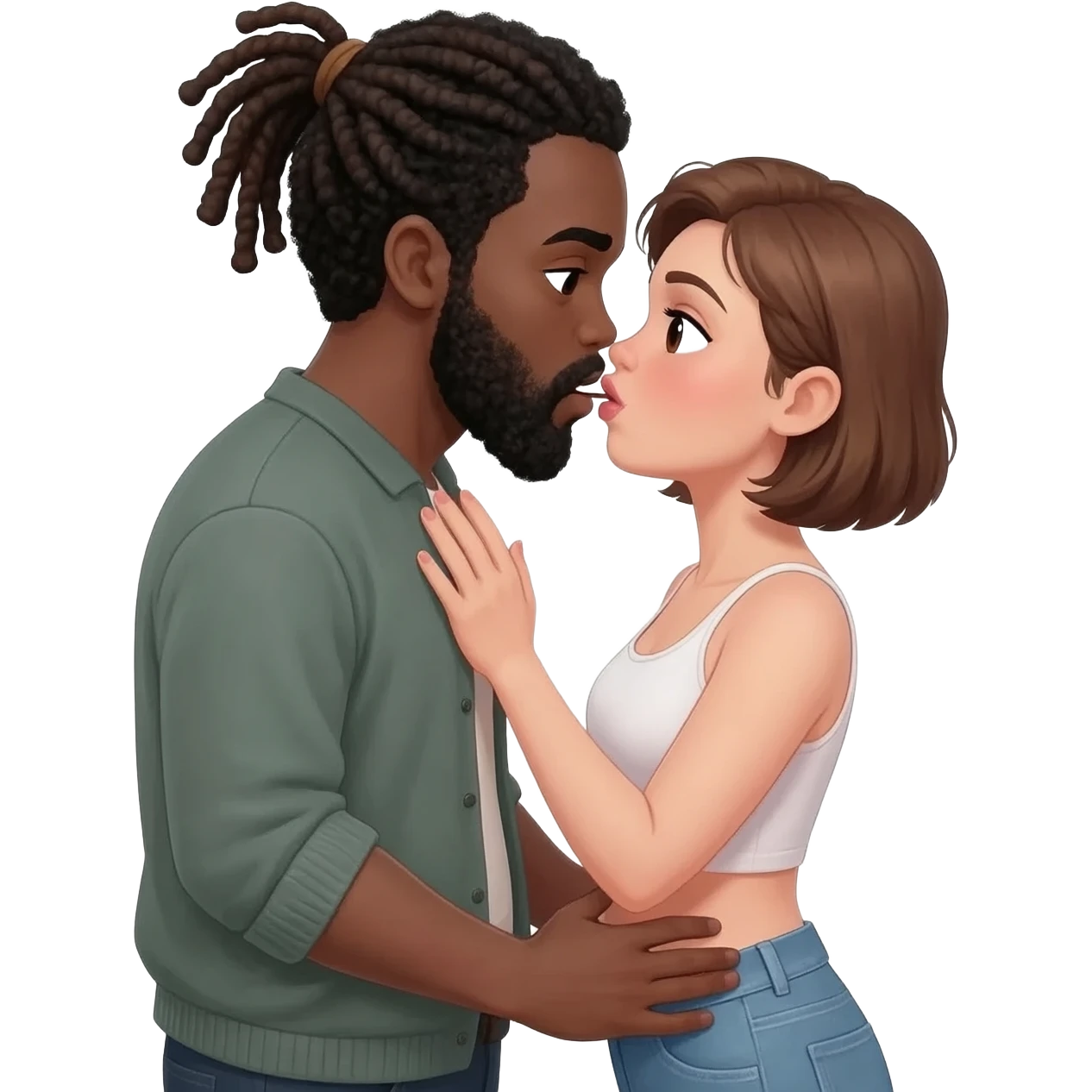 Tall black Man wirh dreads emoji and short brown hair white girl emoji having sex emoji