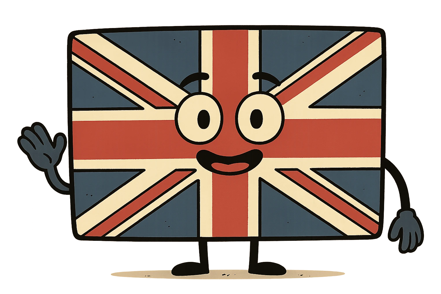 flag of the United Kingdom, rectangular, blue background with red and white crosses, flat and simple design emoji