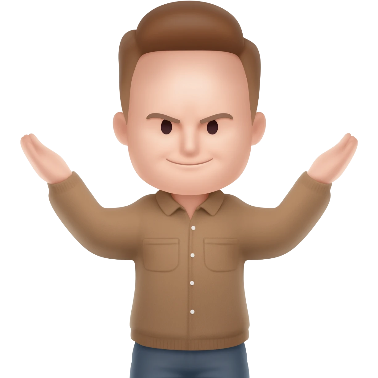 Arrogant prideful expression with a distinct, universally recognized, nonverbal display characterized by a small smile, slight backward head tilt, expanded chest, and arms on hips or raised. emoji