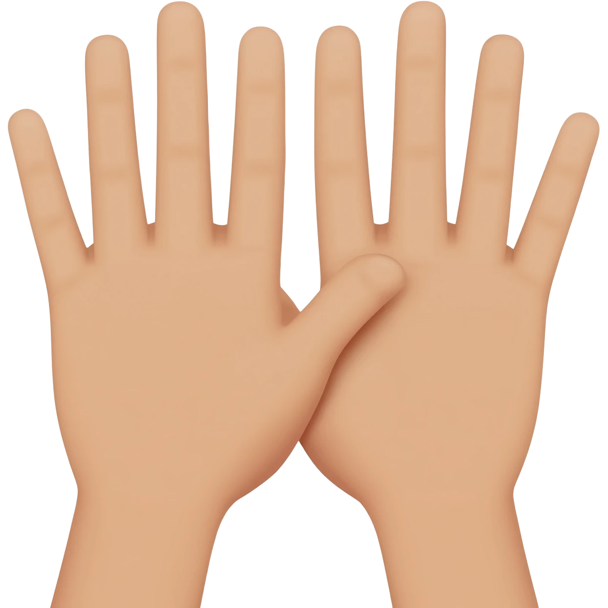 juste deux mains dont ont voit la paume de main , les deux maisn sont collées et seulement l'auriculaire et l'anulaire sont baissés , les autres sont levés emoji