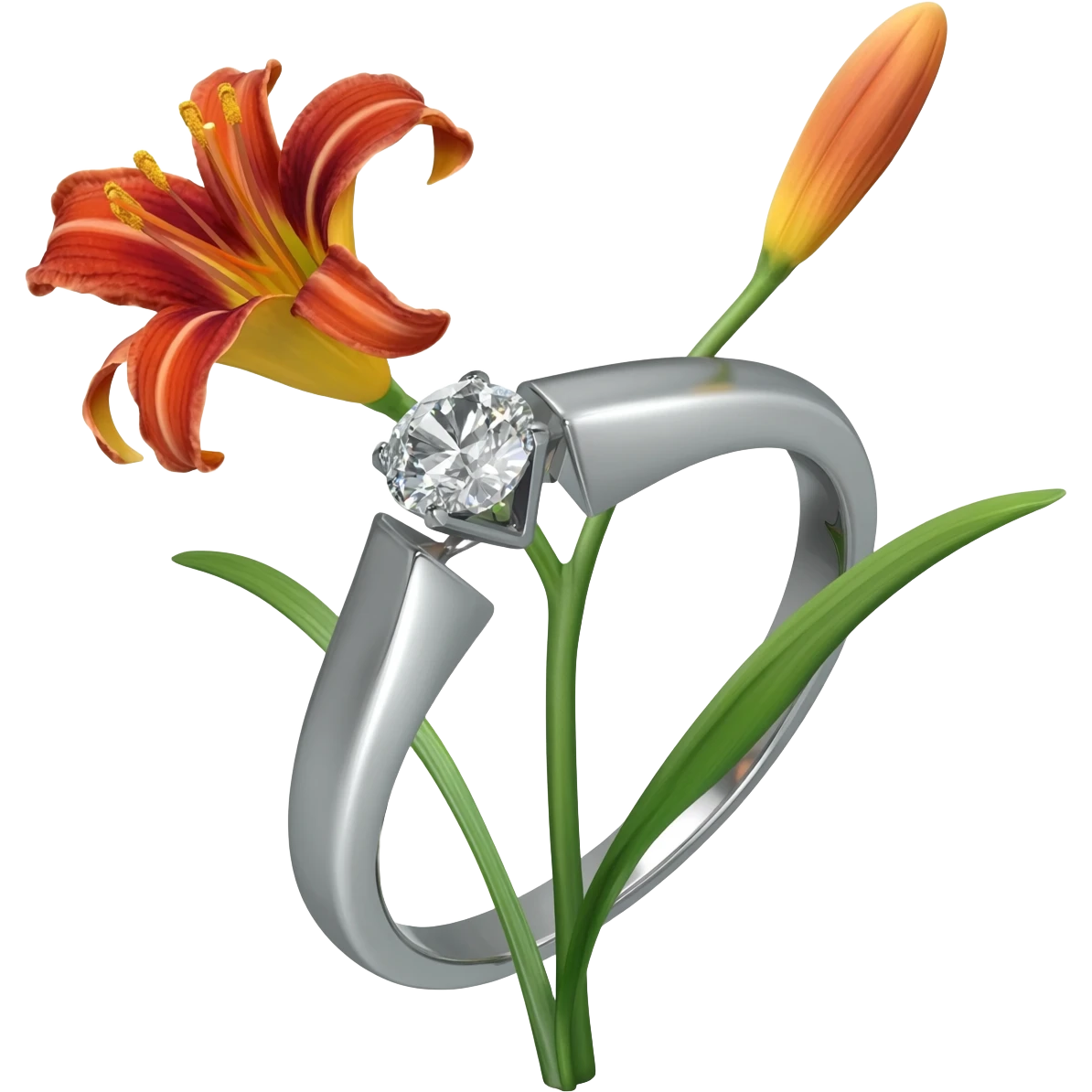 diamond ring with spider lily plant emoji