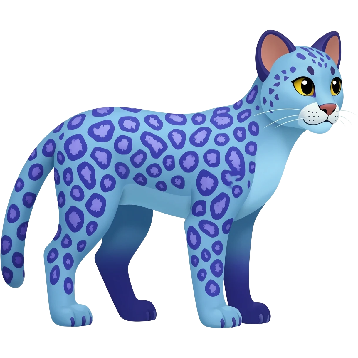 Colorful bluish cute adorable tropical exotic fruity blueberry-themed rosy Caracal-Cheetah-Serval-Snow-Leopard-Trico-Sergal-Vernid-fusion-hybrid-animal-creature, full body, with tribal markings emoji