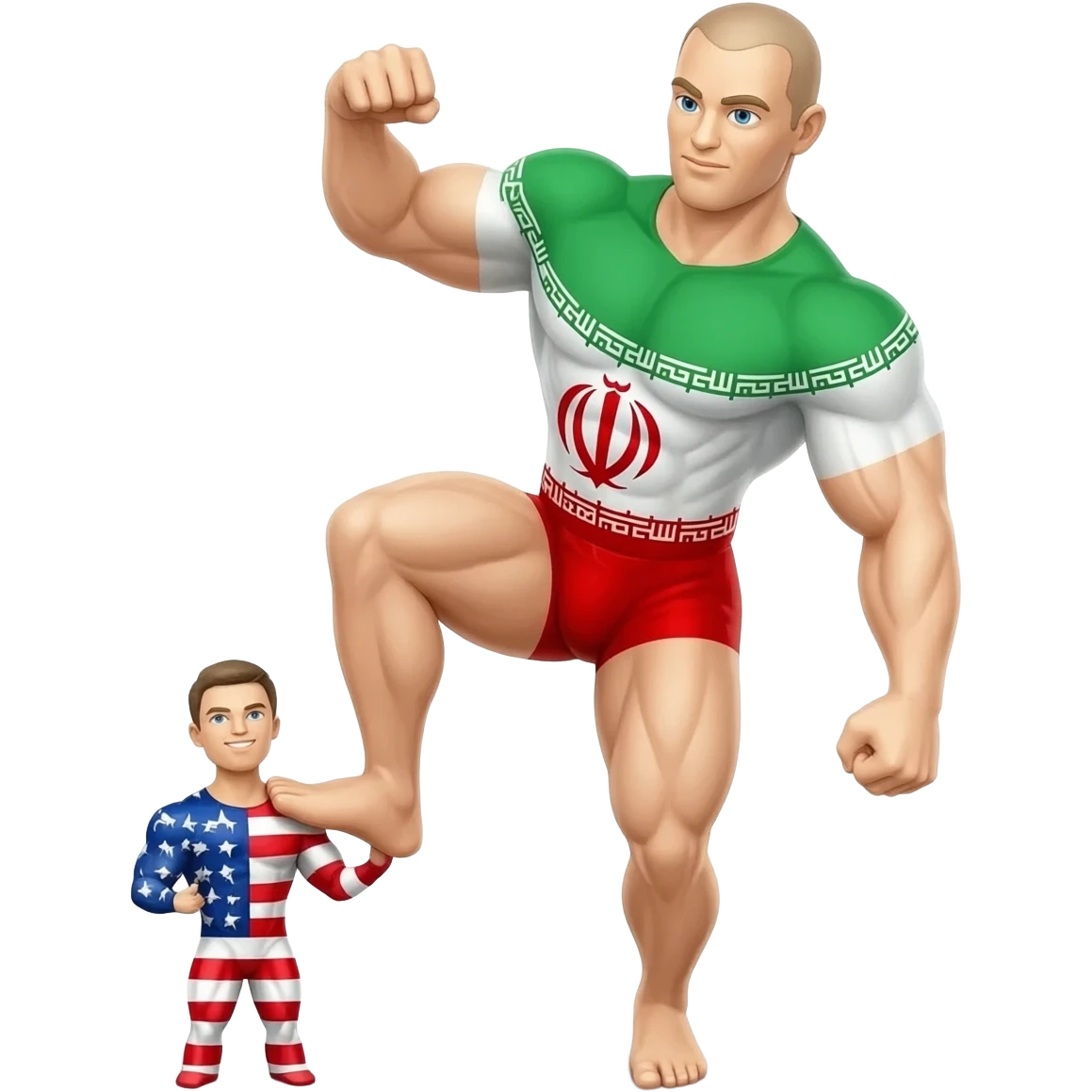 Has del país de Irán musculoso pisoteando al país de Estados Unidos emoji