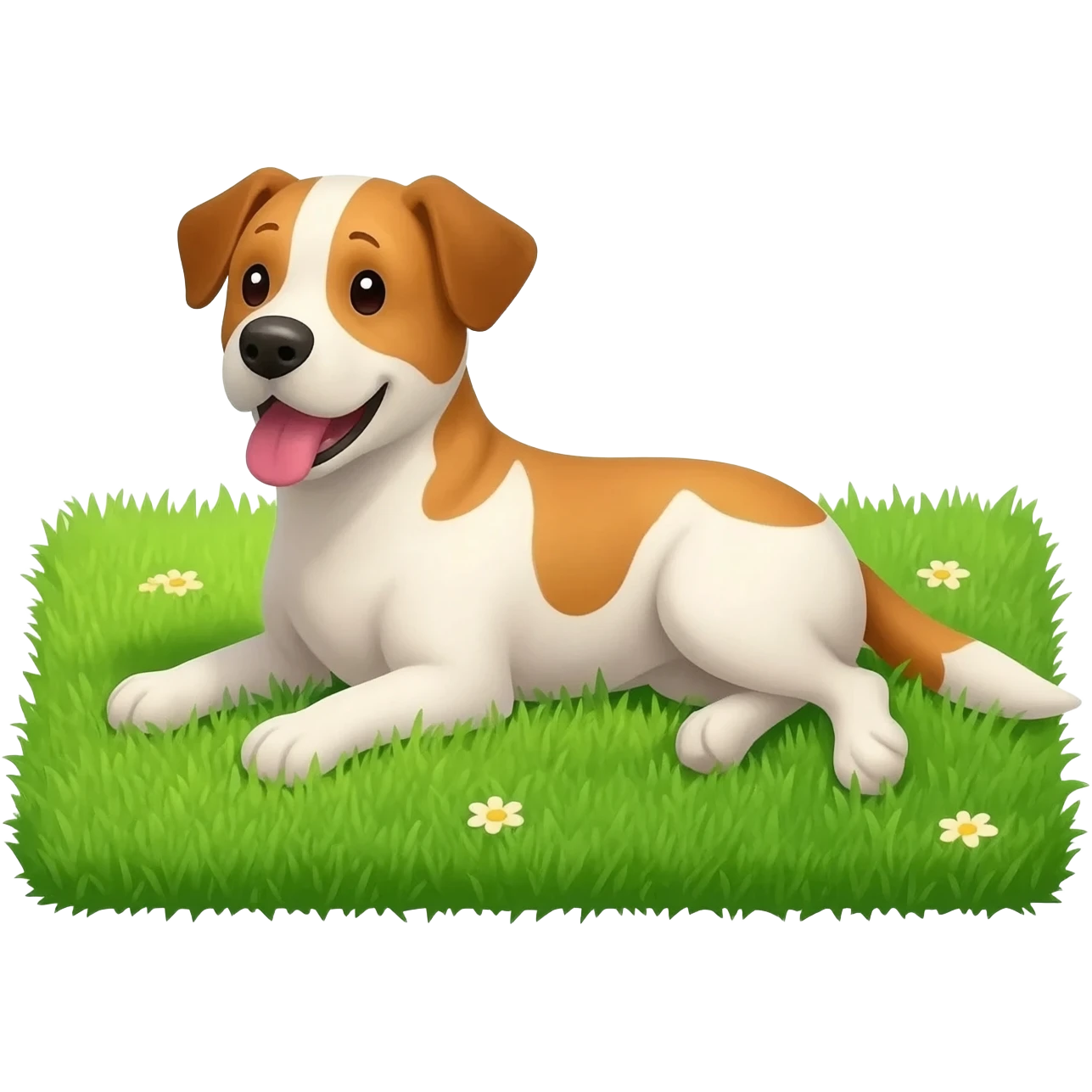 a dog that is hot in the sun on the lawn emoji