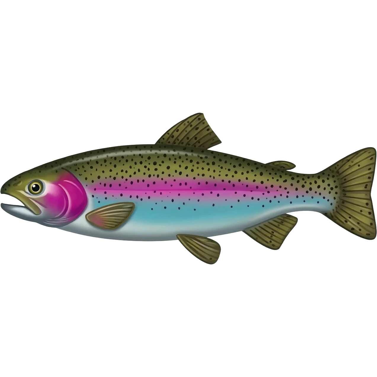 realistic rainbow trout fish bright purple blue green yellow white with black speckles emoji