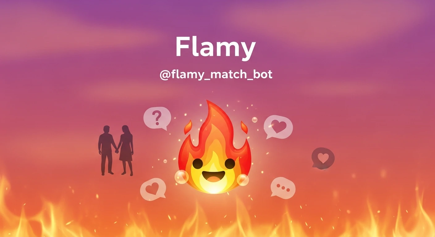 у меня в телеграм бот для знакомств - Flamy. Логотип бота - Emoji огонька. id бота в телегам - @flamy_match_bot. Мне нужно чтобы ты сгенерировал картинку для рекламного поста, чтобы рекламировать бота в других каналах.  emoji