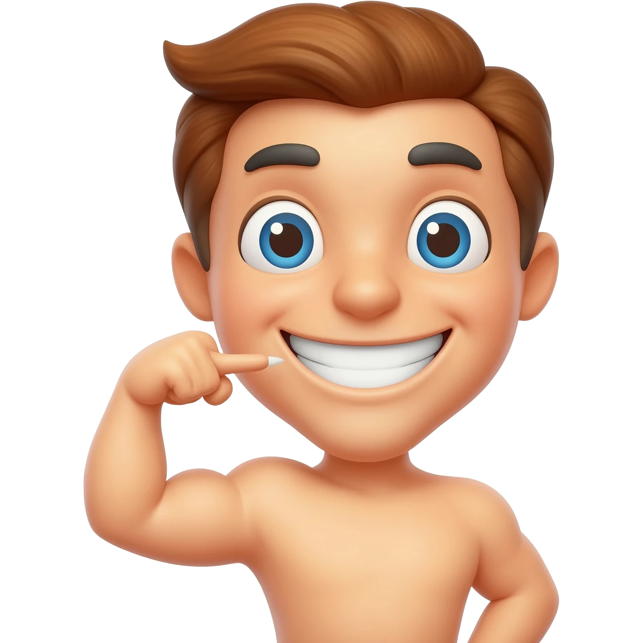 Un emoji qui souris qui flex avec sa bouche et son doigt sur sa dent emoji