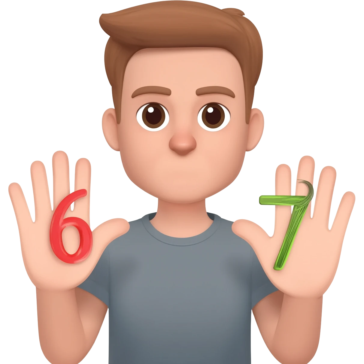 A 67 meme emoji  the left hand the 6 and the right 7 and another hair emoji