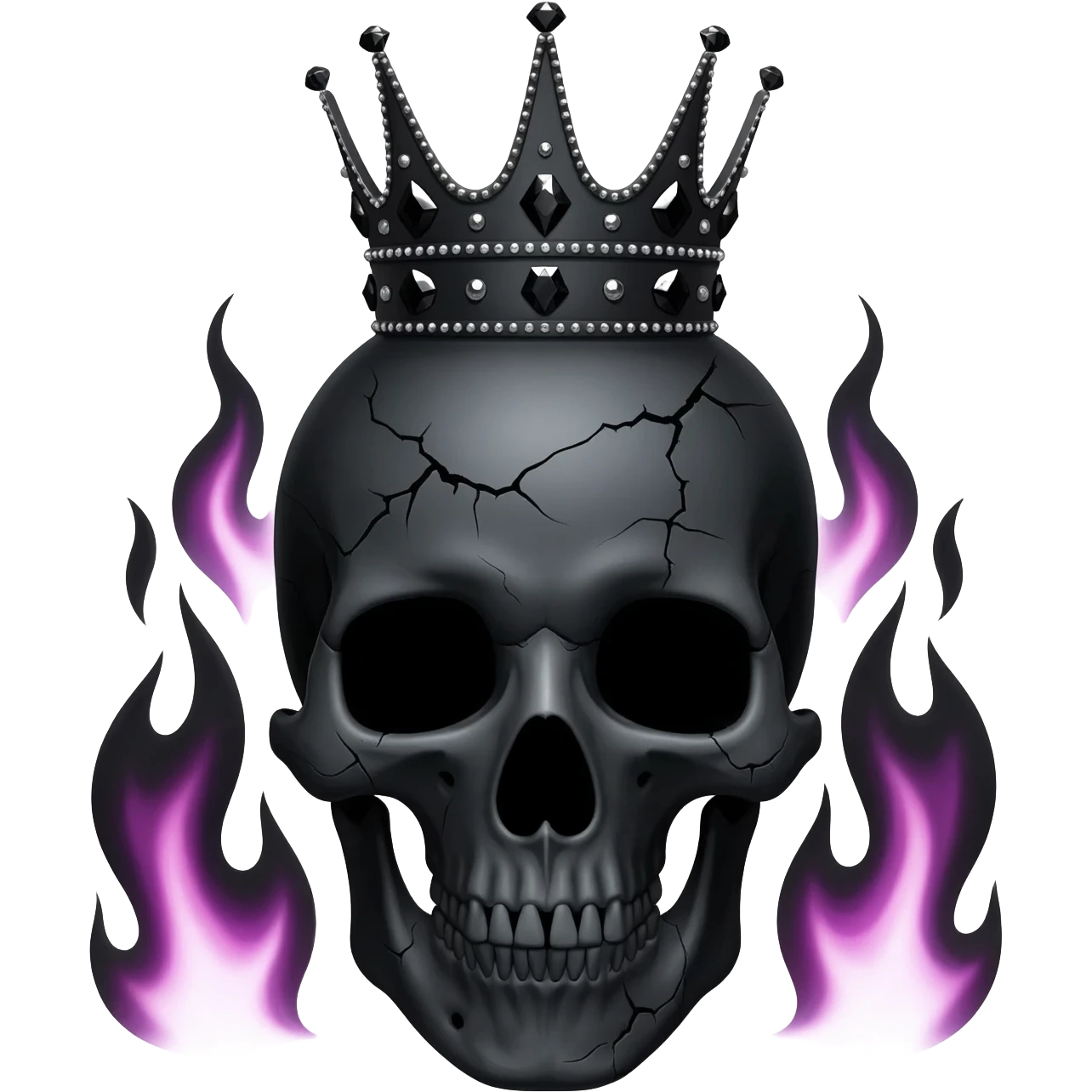 generate a black skull with a black diamond crown burning with a black flame emoji