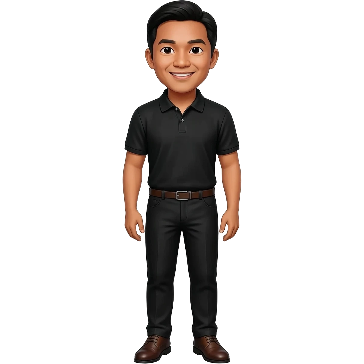 Filipino man black polo shirt and black pants and leather shoes  emoji