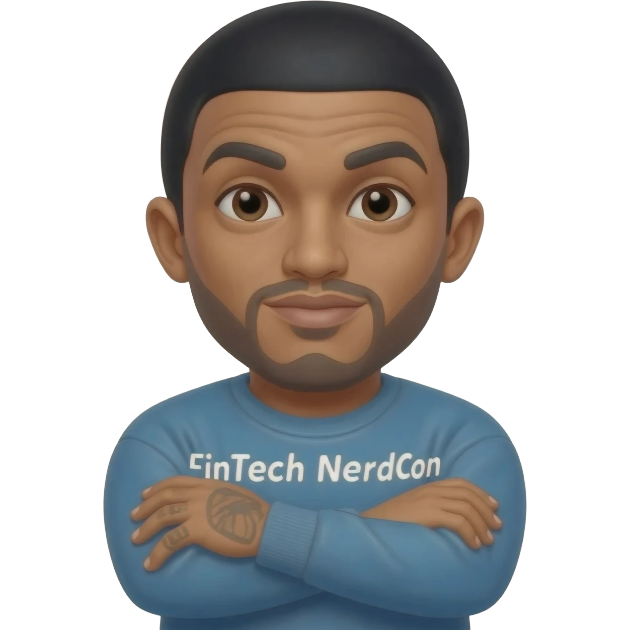 can you make me an image of bad bunny hugging the word "fintech nerdcon" emoji