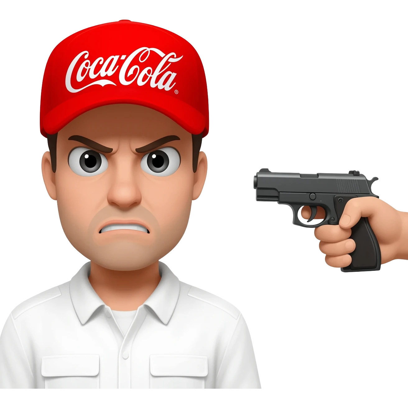 grumpy coca-cola employee with someone pointing a gun to his head emoji