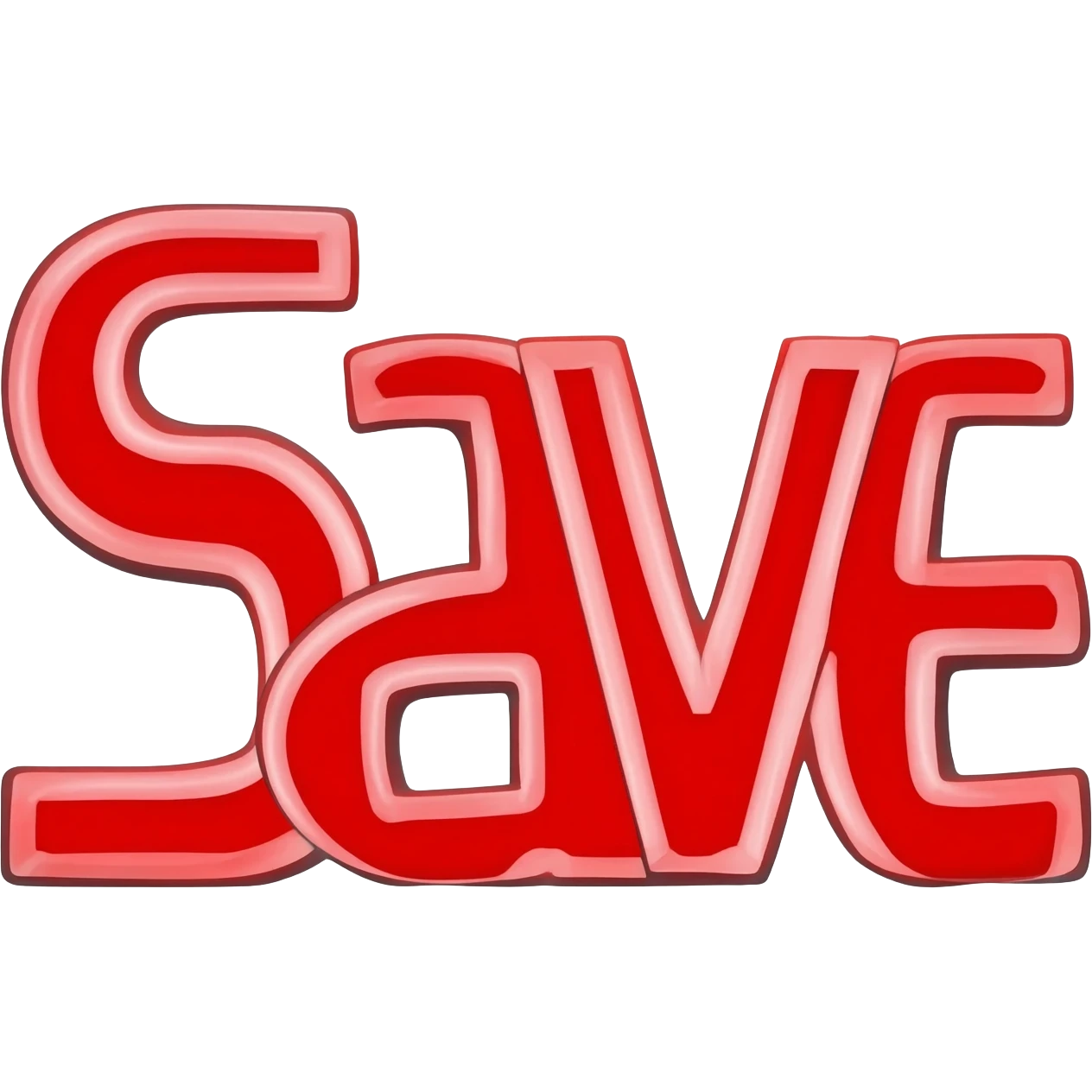 Bubble letters in red color and outlined in black, word Save emoji