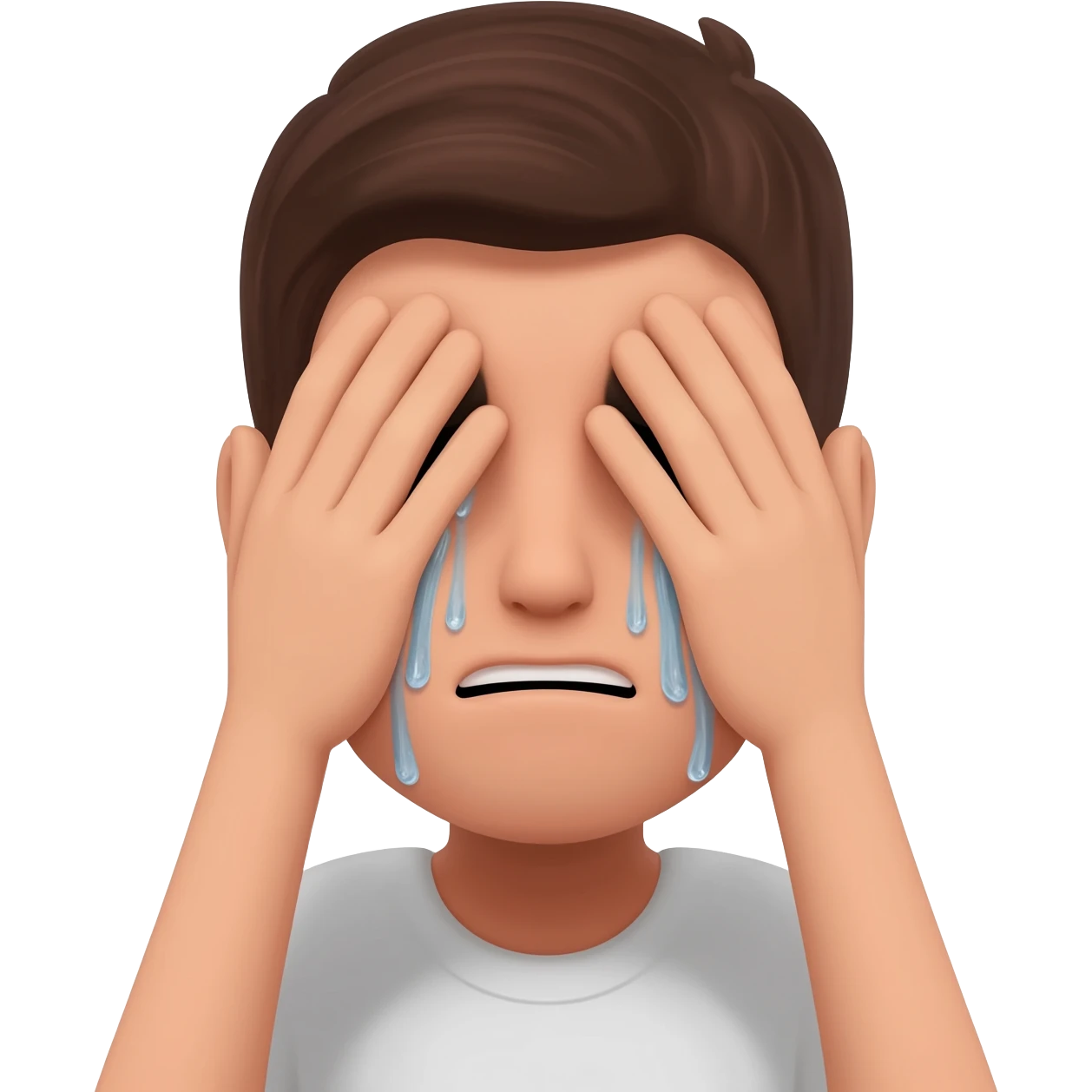 Fais un émoji qui pleure en faisant le signe de pleur avec les mains emoji