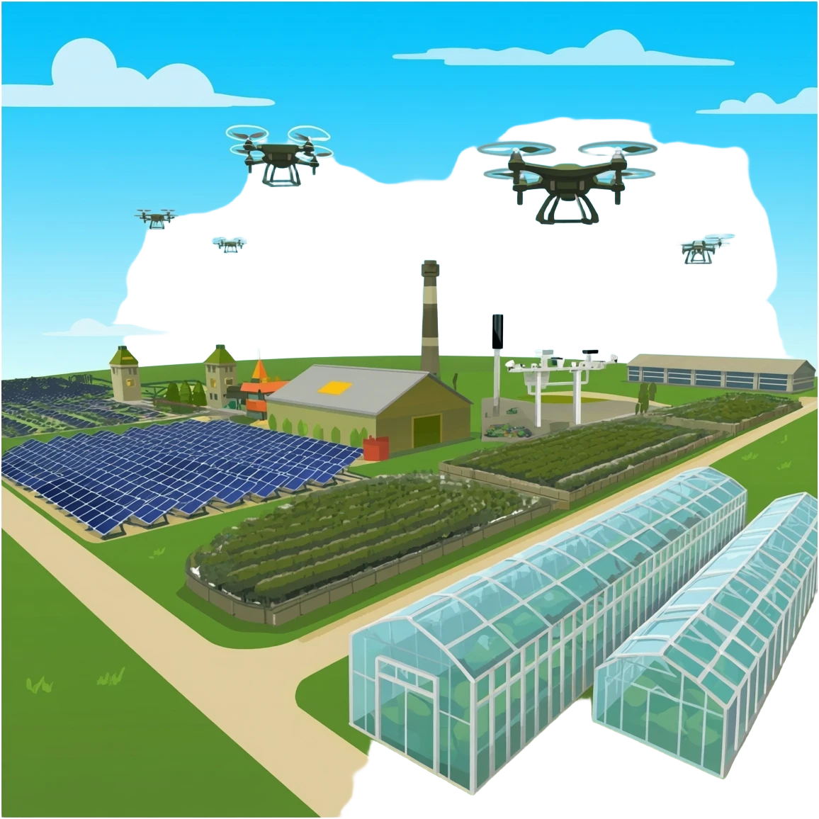 a military grade ai farms building from an overhead view emoji