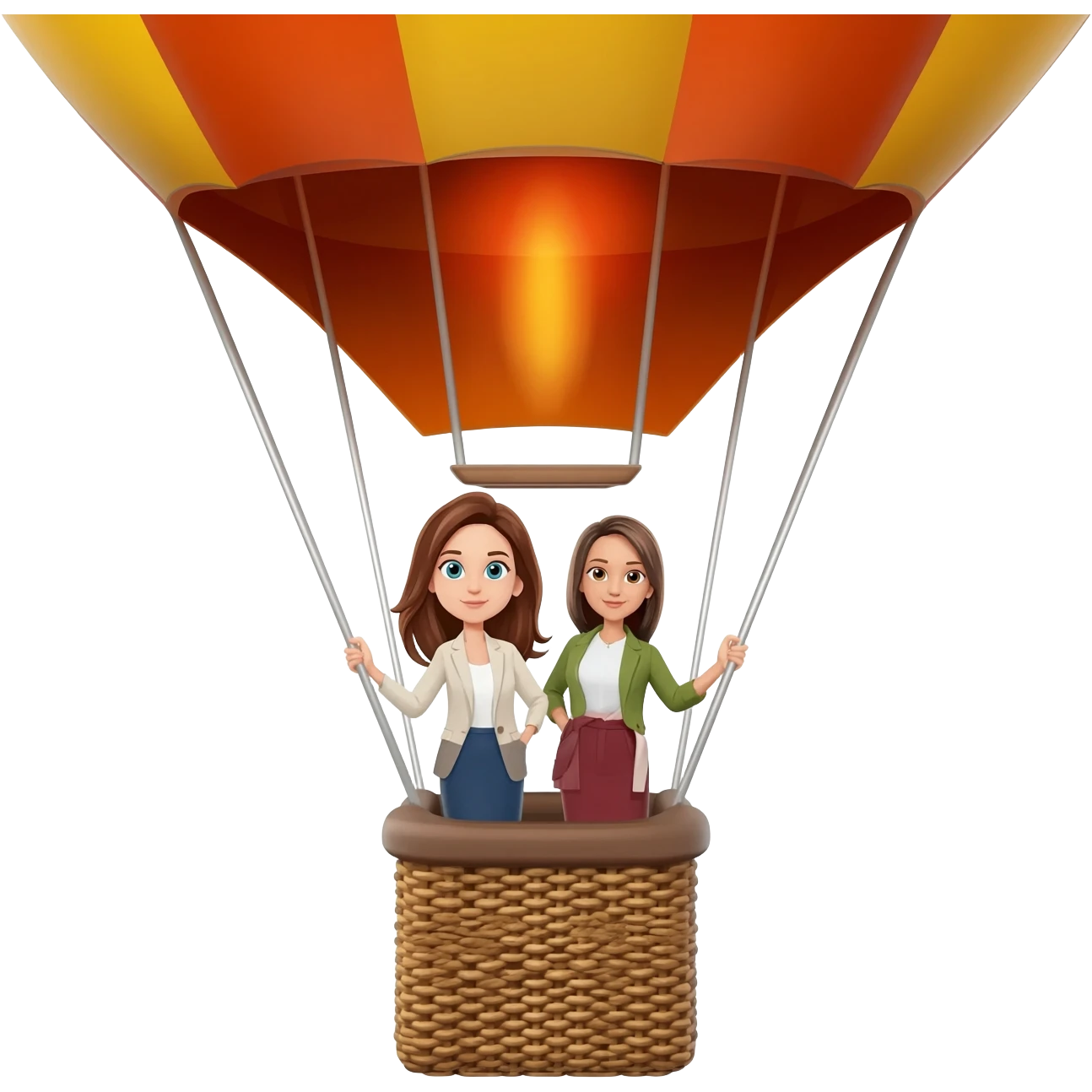 two female startup founders in a hot air balloon you can see the whole hot air balloon emoji