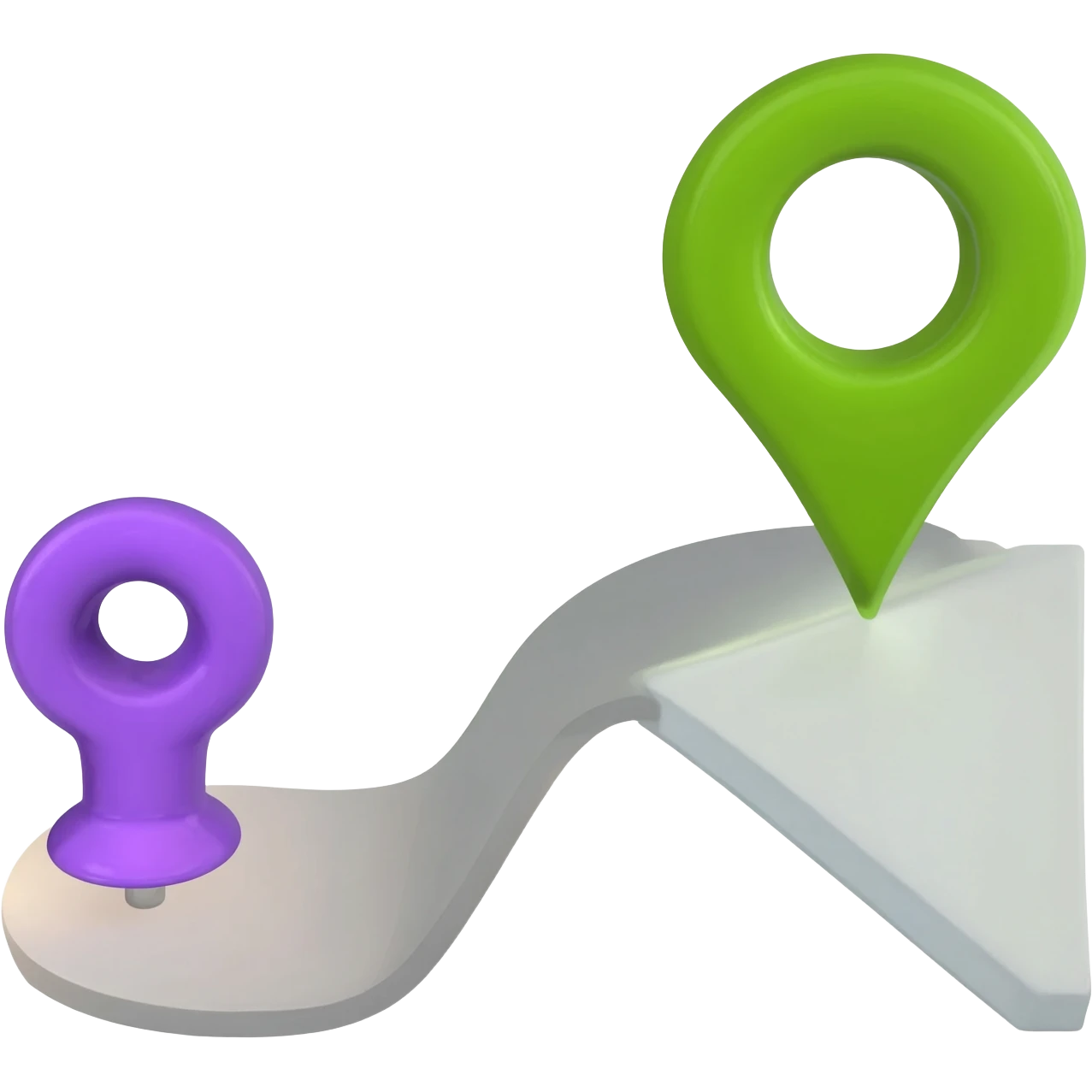 Minimal vector icon showing movement between two locations, two map pins connected by a curved path with an arrow, clean flat design, simple lines, modern UI style. emoji