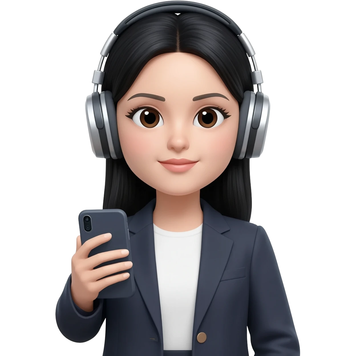 👩🏻‍💼🎧📱وشعر اسود emoji