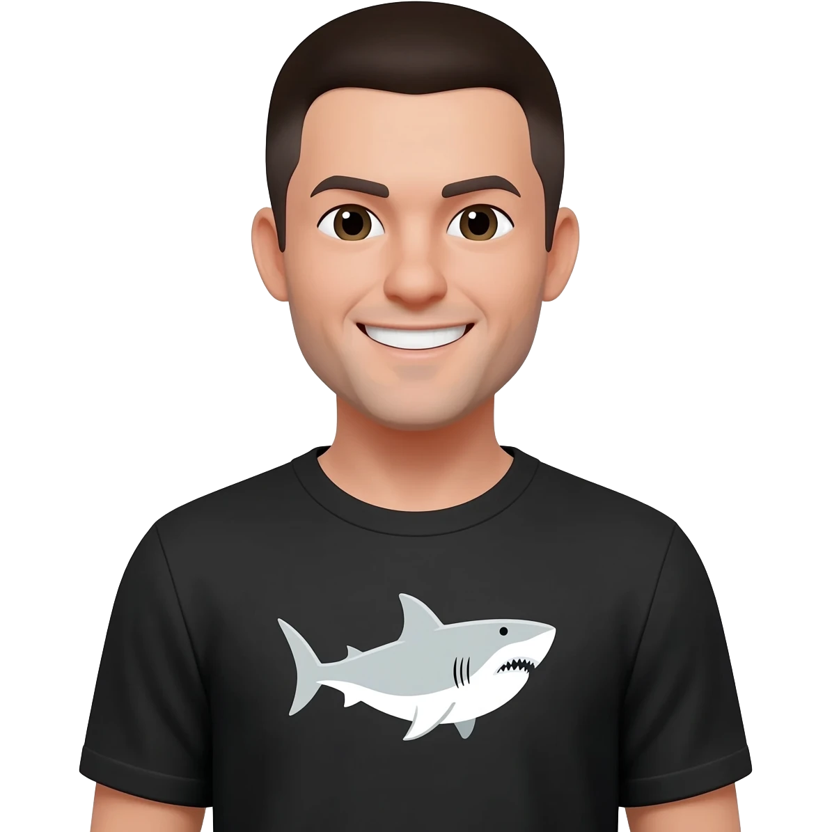 a handsome man wearing a t-shirt with a shark image on it emoji