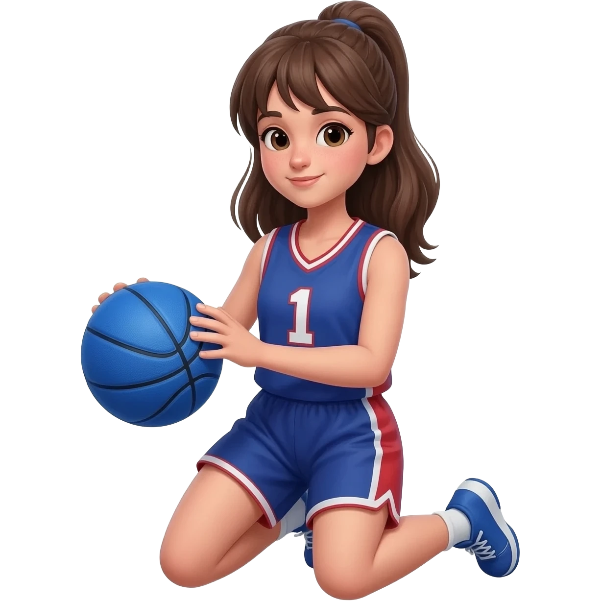 number 1 girl blue basketball kneeling emoji