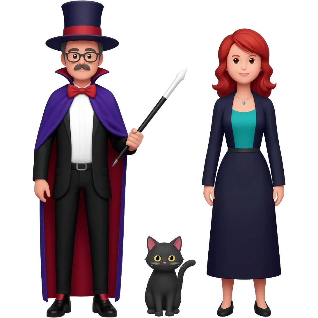 magician couple and their pet cat emoji