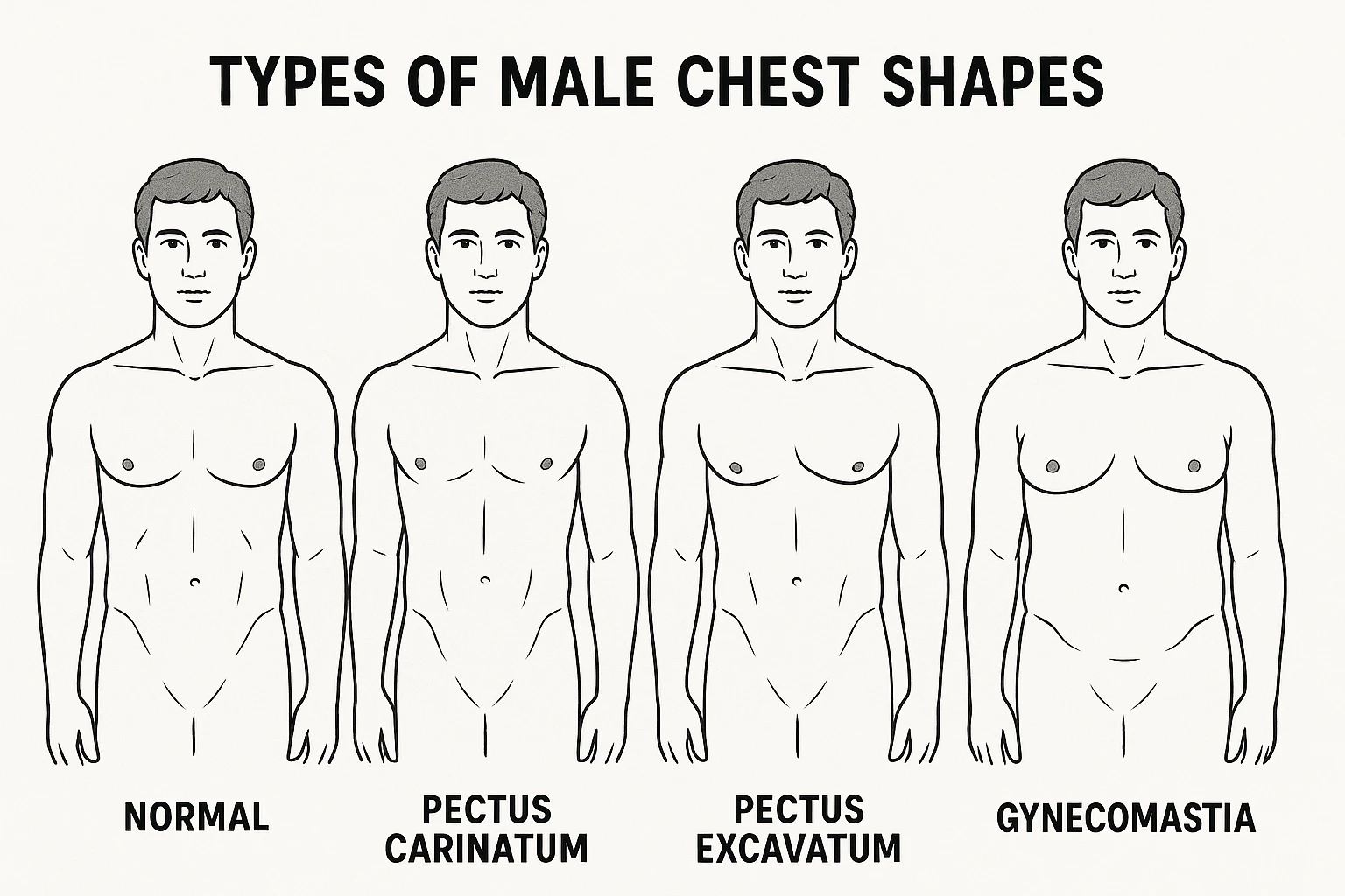 Make image of types of male chest shapes, few examples emoji