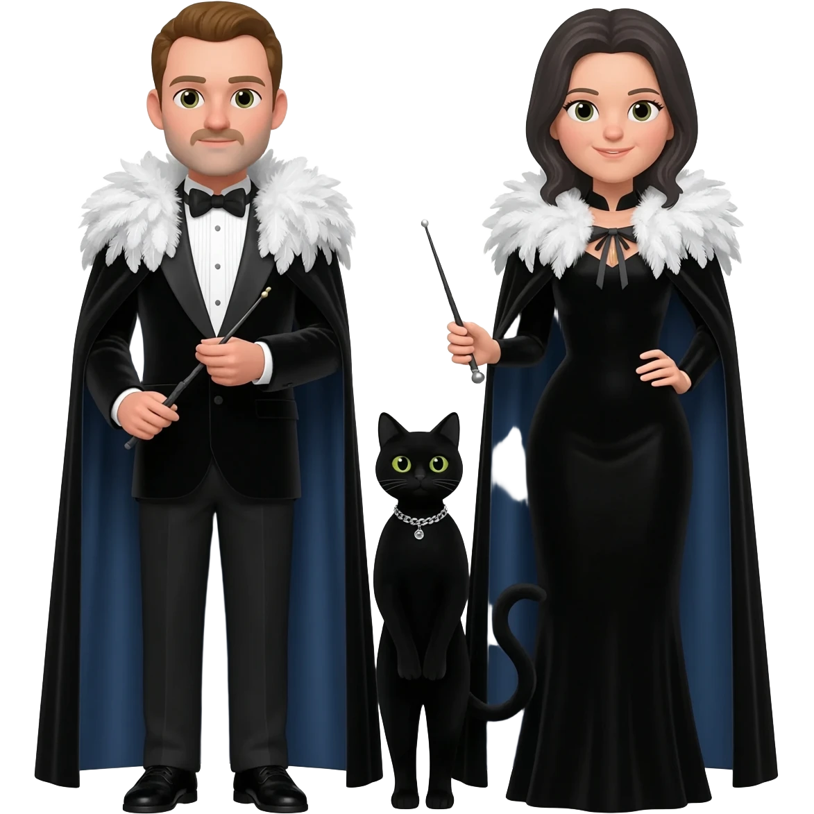 magician couple and their pet cat emoji