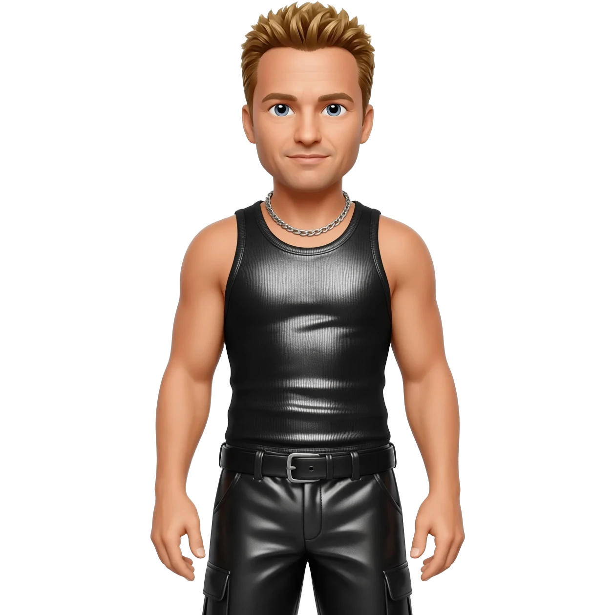 Donnie Wahlberg from NKOTB with golden brown hair, black metallic tank top, black metallic baggy pants, silver necklace emoji