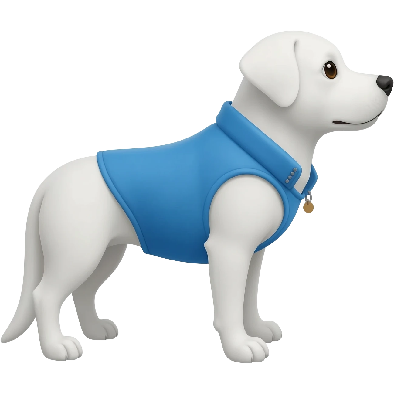 a white dog in a blue vest looking to the right emoji