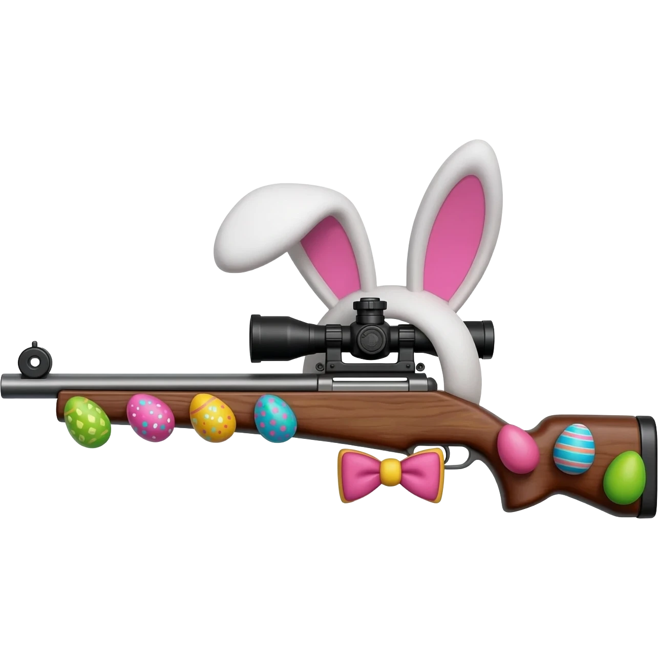 easter theme sniper rifle like with bunny ears and eggs and pink and a tie bow emoji