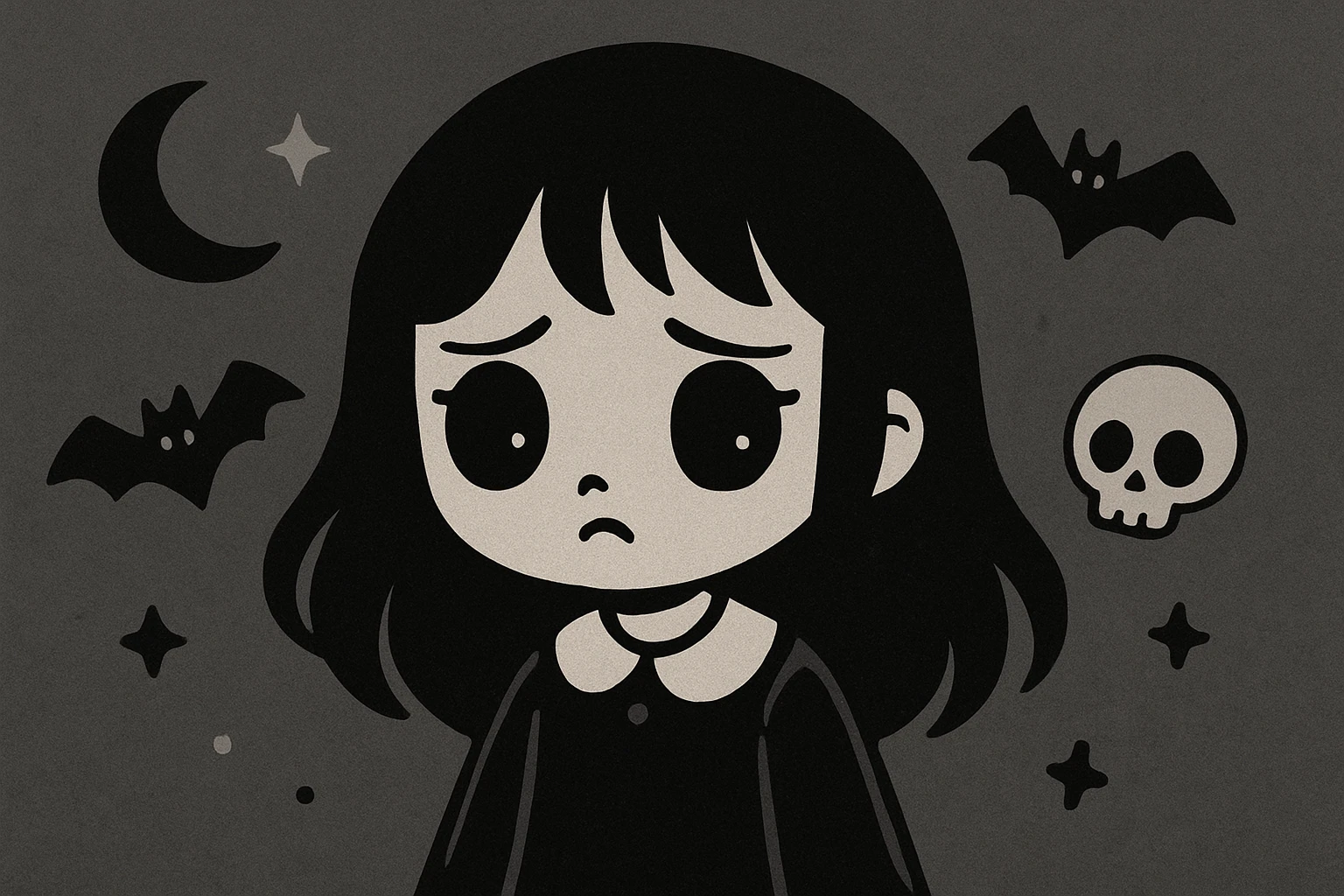Remove any text from the goth banner, keep it cute, expressive, minimal, in the style of imagen-4-fast-KaUtLiSA10F. Maintain the goth banner's cute and minimal expressive style without text. emoji