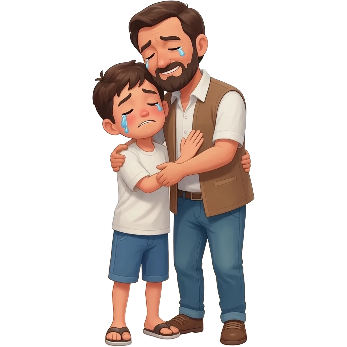 нарисуй как отец со слезами  обнимет с любовью и слезами  сына возростом 20-24  года во весь рост  ,  времена древнего иерусалима emoji