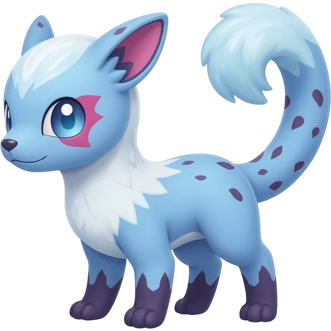 Rare realistic exotic adorable cold ice blue Snow White dark pink cute epic pretty beautiful handsome gorgeous aesthetic colorful vibrant Vernid-Trico-species-Fakemon-creature by LiLaiRa, 4 legs, 1 tail, random markings, (full body) emoji