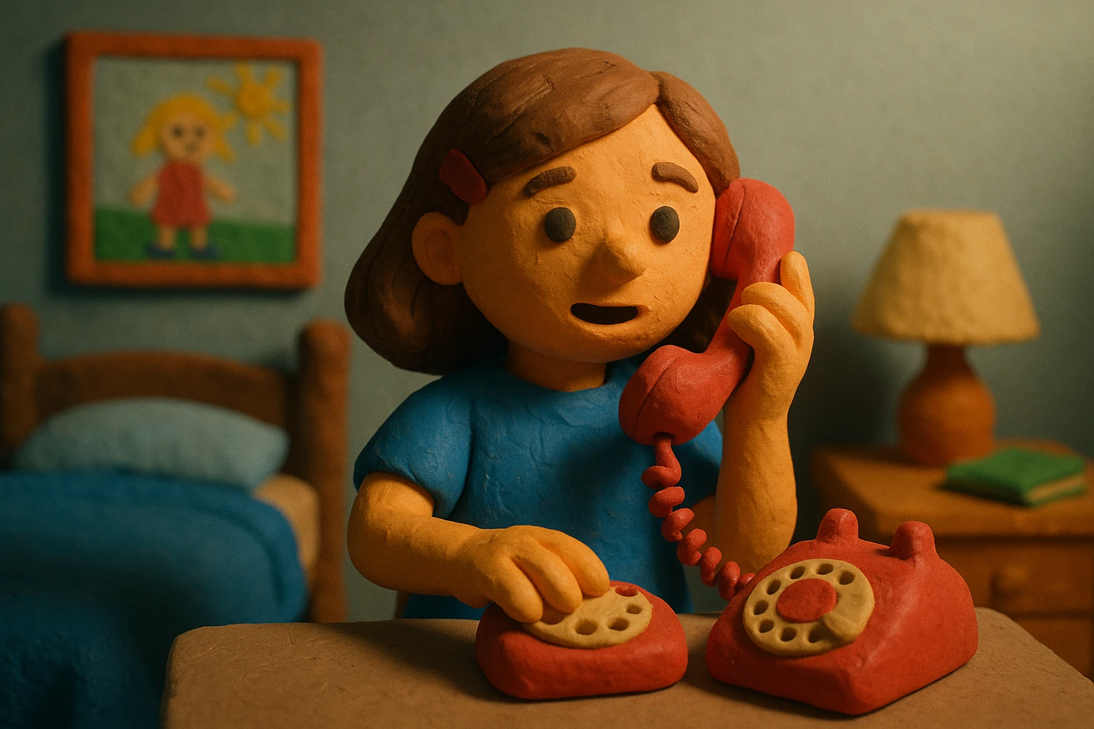 girl talking on telephone in her room emoji